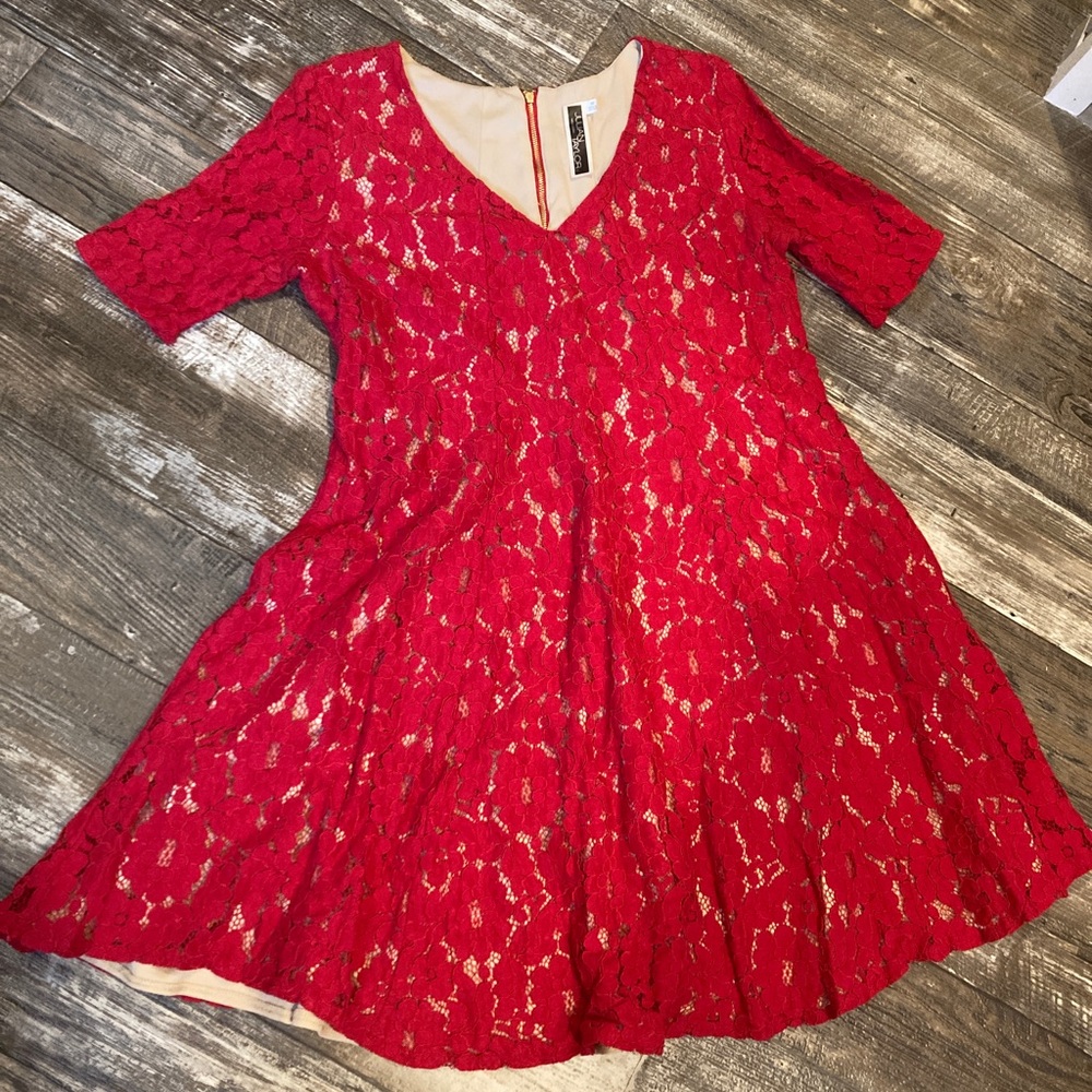 Little Red Dress, Lace by Julian Taylor NEW YORK 👗Size 10 LINED LAYERED
